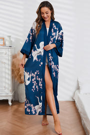 Women's white floral print kimono robe - 5