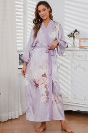 Women's white floral print kimono robe - 3