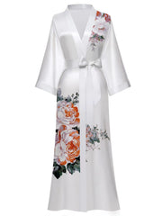 Women's green print satin kimono robe - 20
