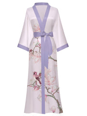 Women's blue floral satin kimono robe - 19