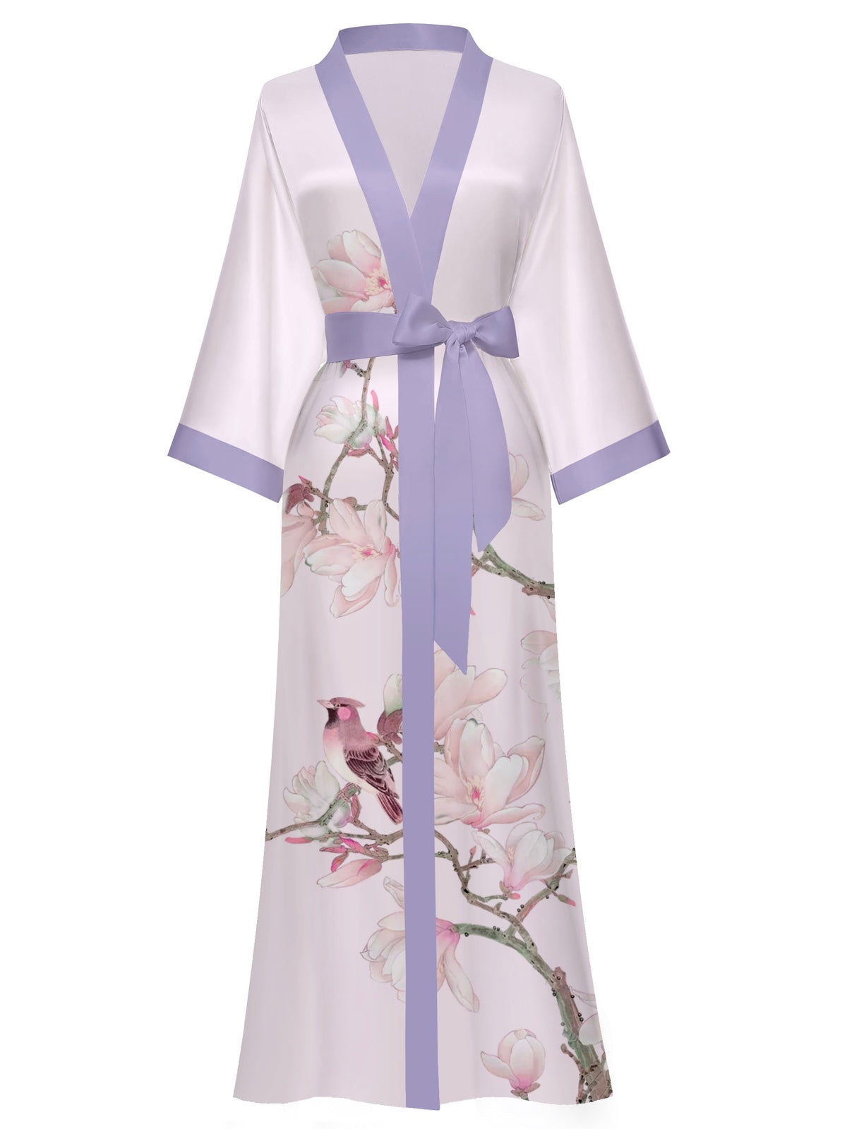 Women's blue floral satin kimono robe - 19