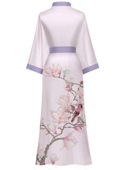 Women's blue floral satin kimono robe - 20
