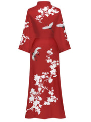 Women's white floral print kimono robe - 24