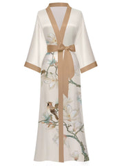 Women's blue floral satin kimono robe - 15