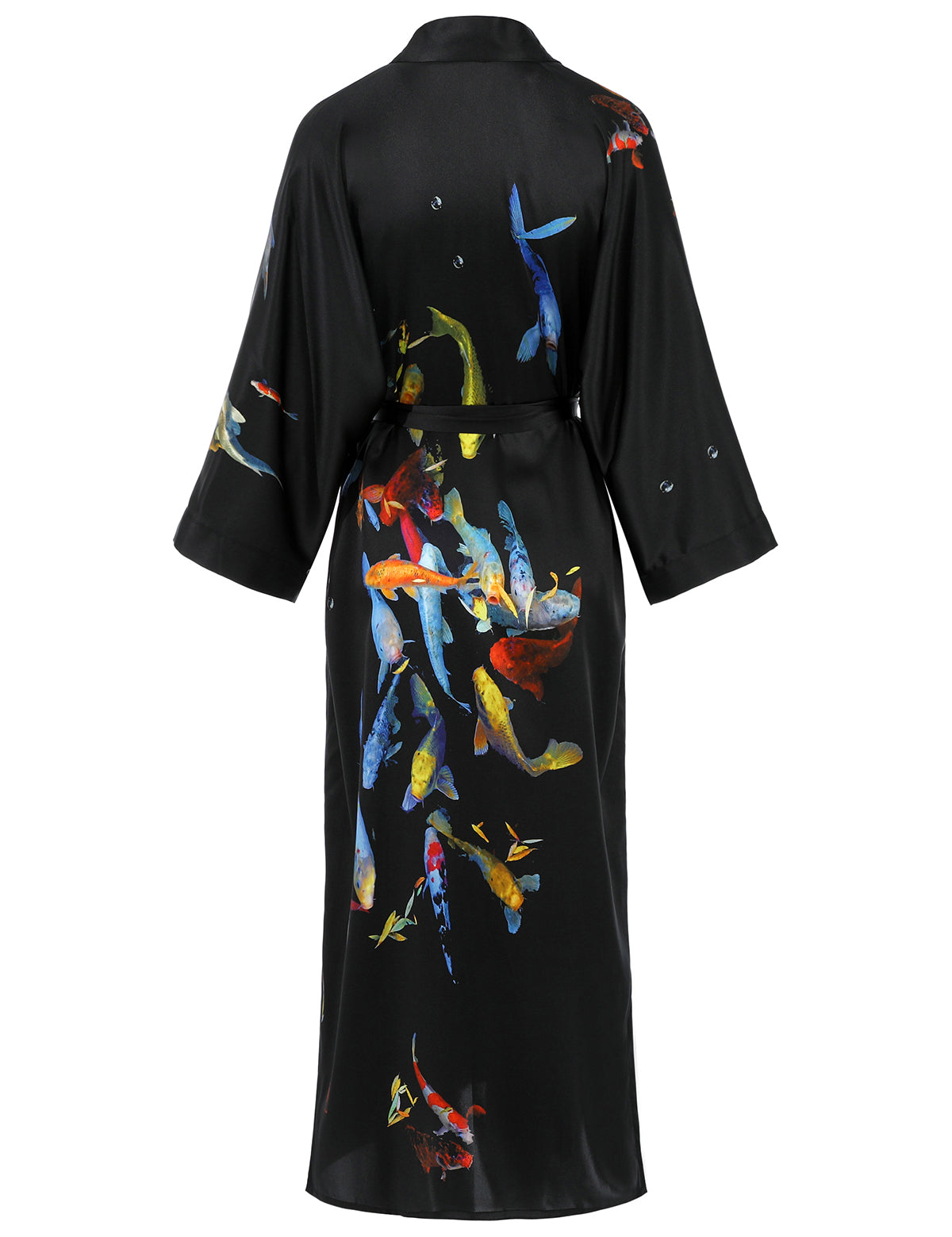 Women's long black print kimono robe - 8