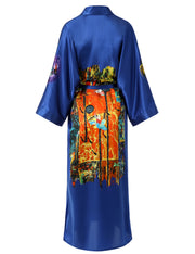 Women's blue print satin kimono robe - 10