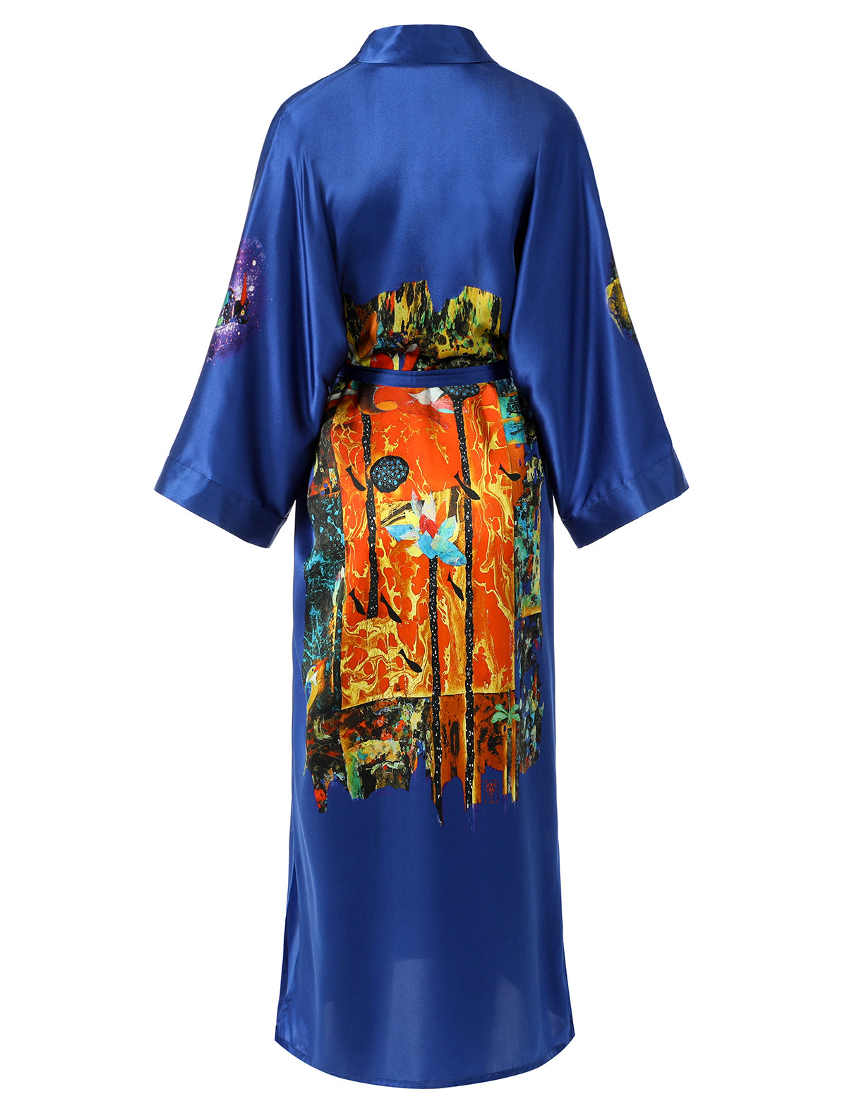 Women's blue print satin kimono robe - 10