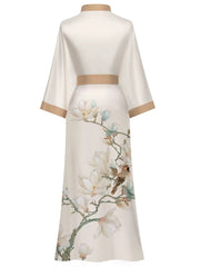 Women's blue floral satin kimono robe - 16