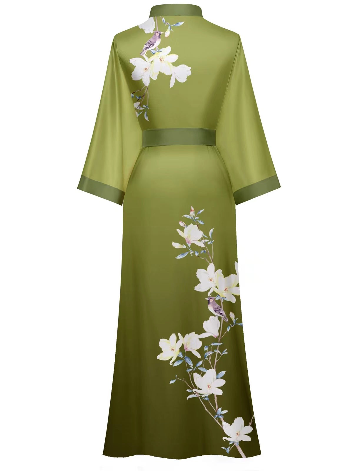Women's green print satin kimono robe - 10