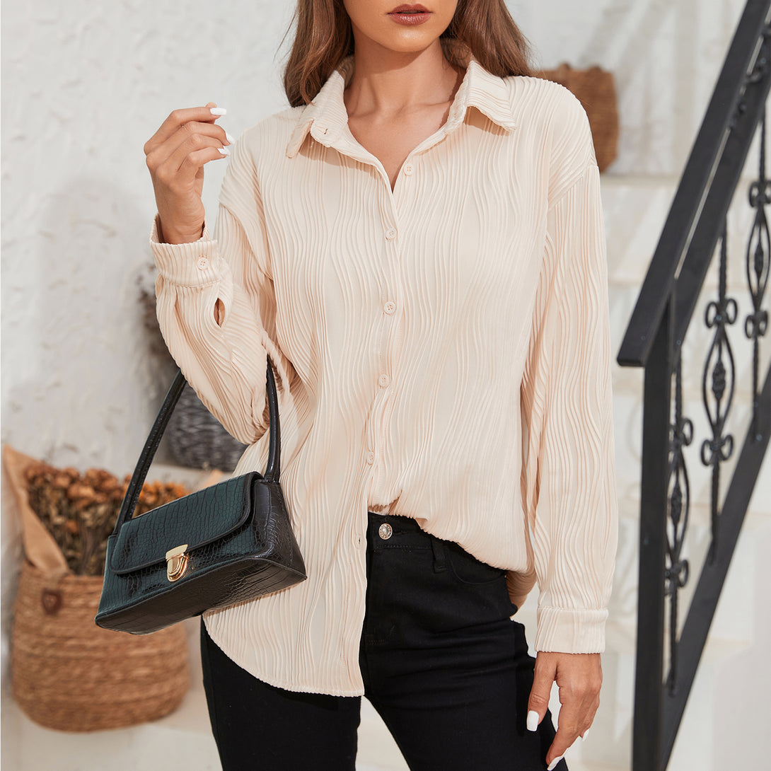 Womens Long Sleeve Button Down Shirts for Women Wave Textured Blouses for Women Dressy Casual Office Work Blouses Tops