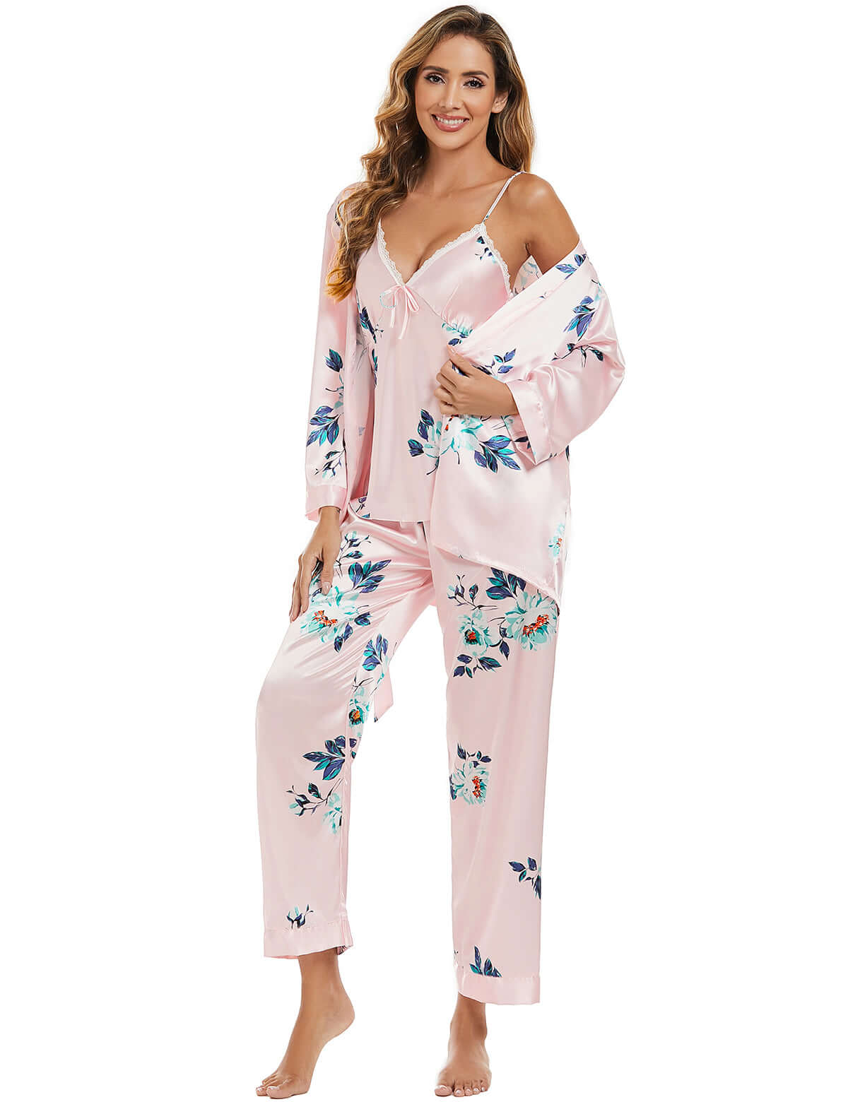 Women's three-piece satin cami pajama set - 11