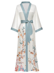 Women's white satin kimono robe - 8