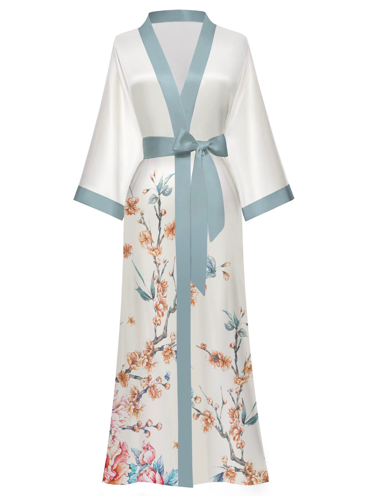 Women's white satin kimono robe - 8
