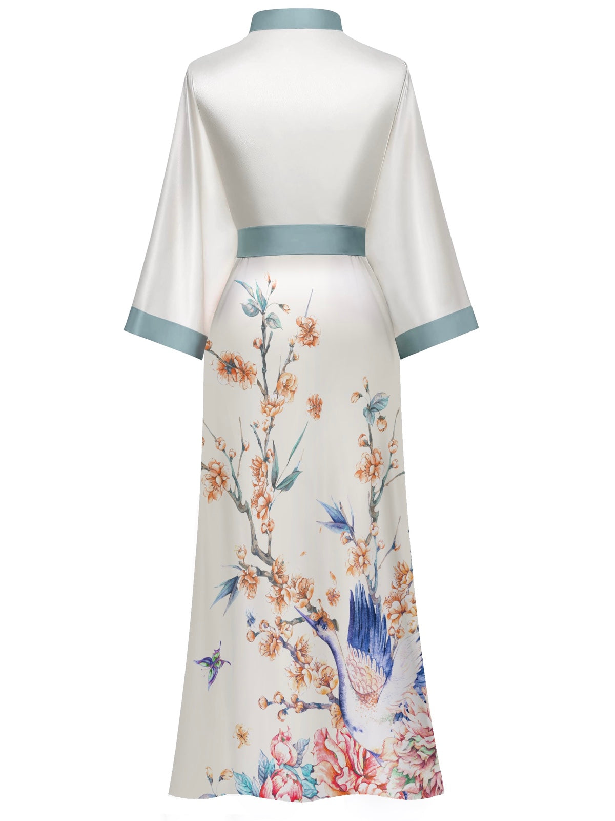 Women's white satin kimono robe - 9