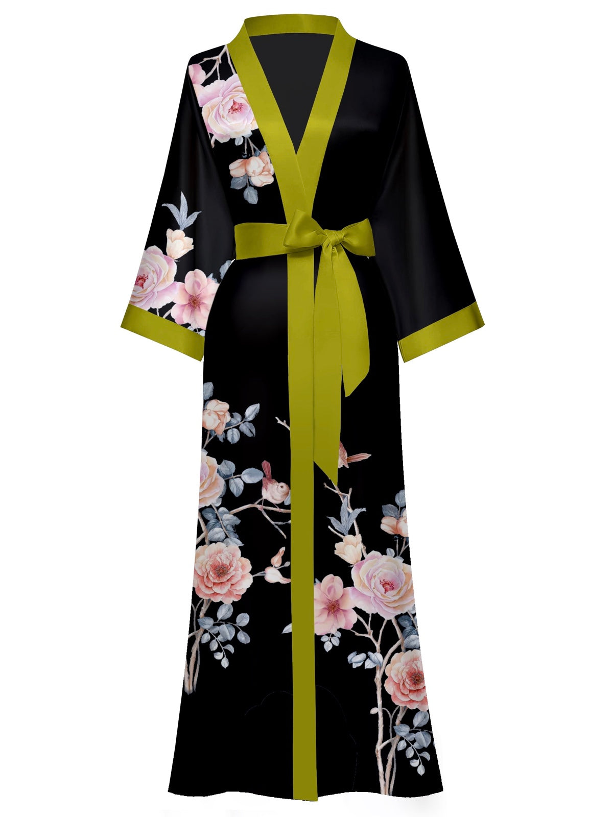 Women's white satin kimono robe - 15