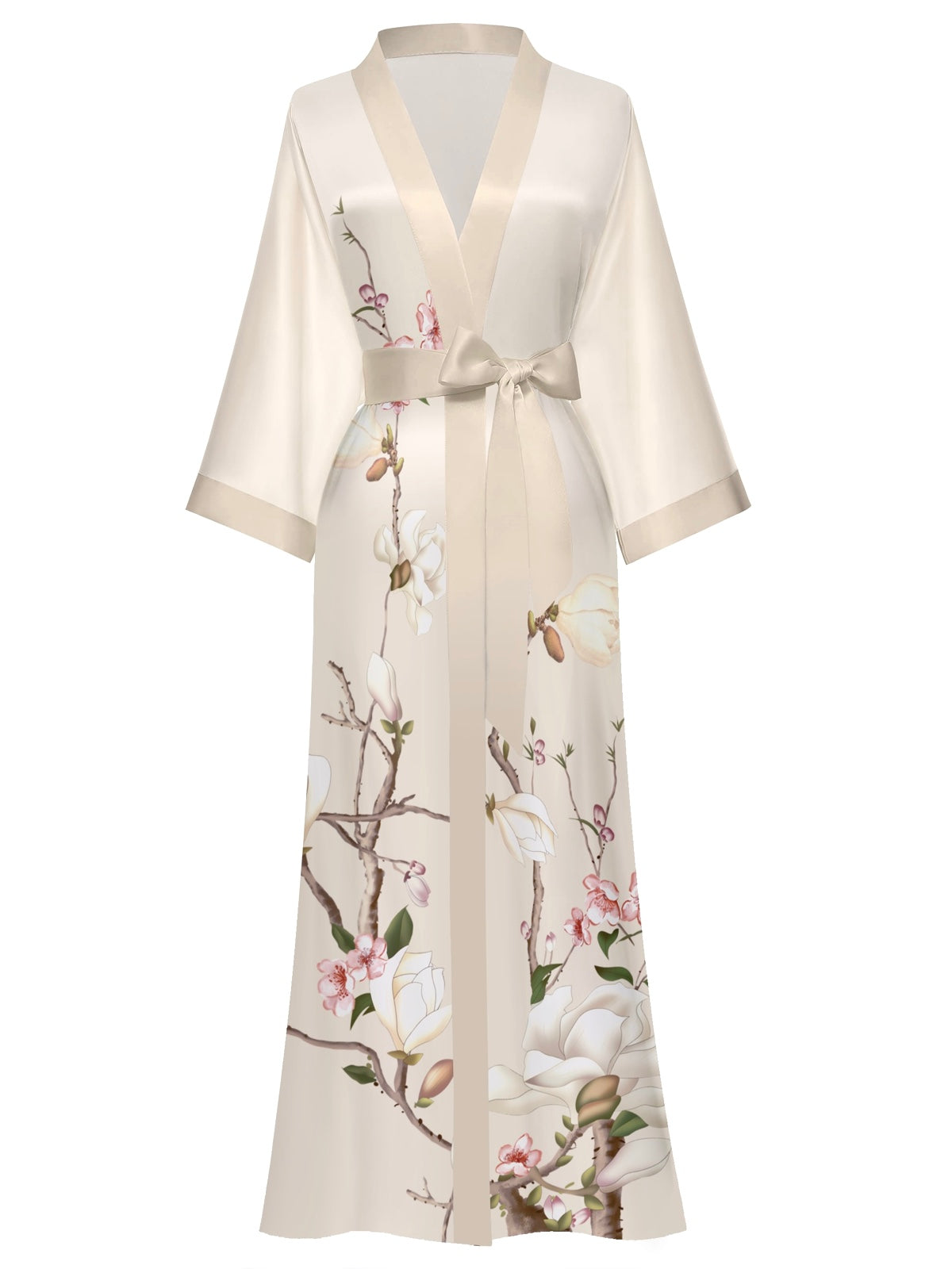 Women's white satin kimono robe - 10