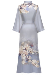 Women's green print satin kimono robe - 12