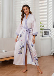 Women's white satin kimono robe - 3