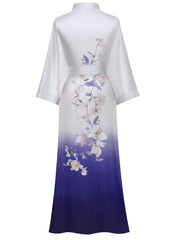 Women's blue floral satin kimono robe - 12