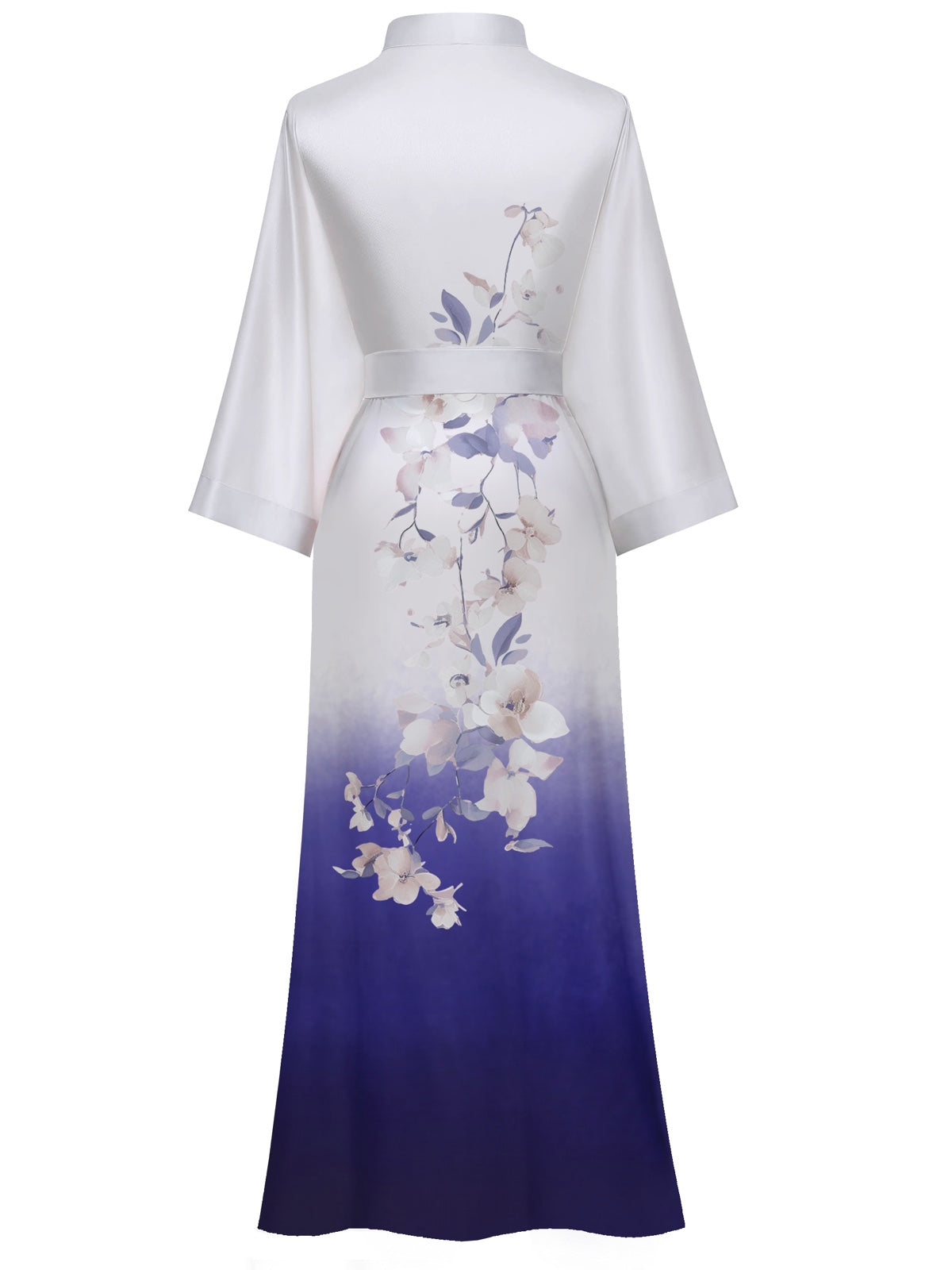 Women's blue floral satin kimono robe - 12