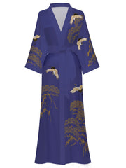 Women's black floral satin kimono robe - 12