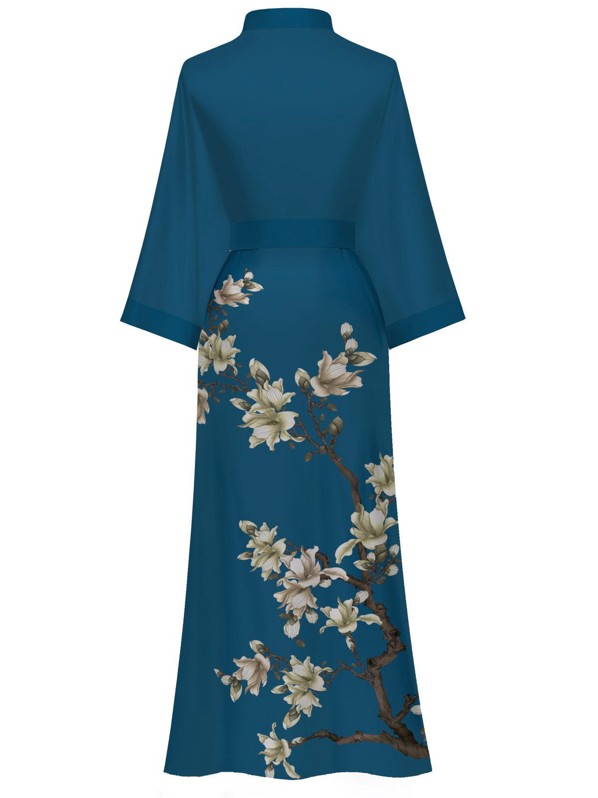 Women's black floral satin kimono robe - 9