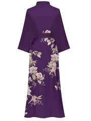 Women's black floral satin kimono robe - 15