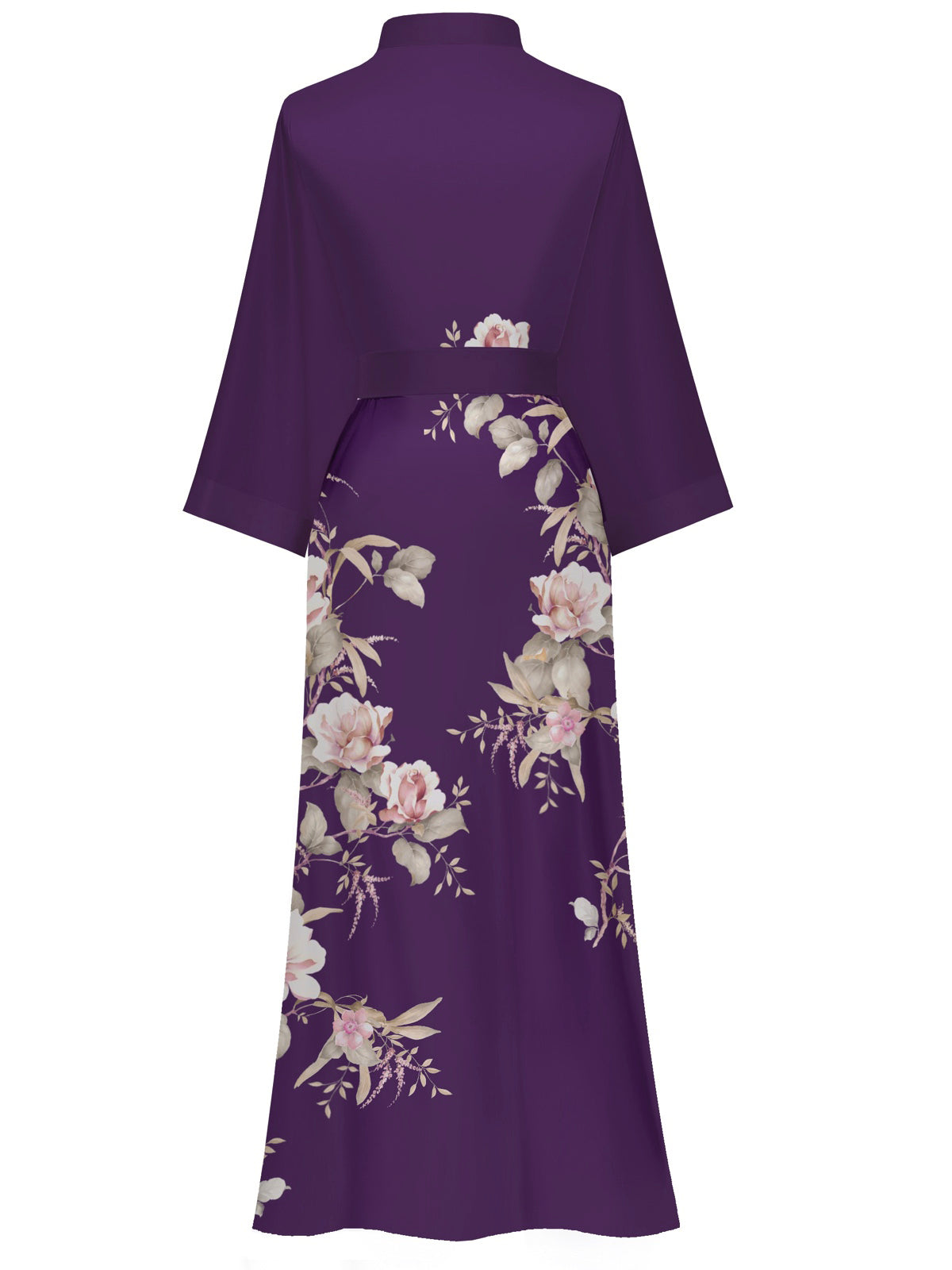 Women's black floral satin kimono robe - 15