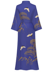 Women's black floral satin kimono robe - 13
