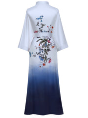 Women's blue floral satin kimono robe - 14