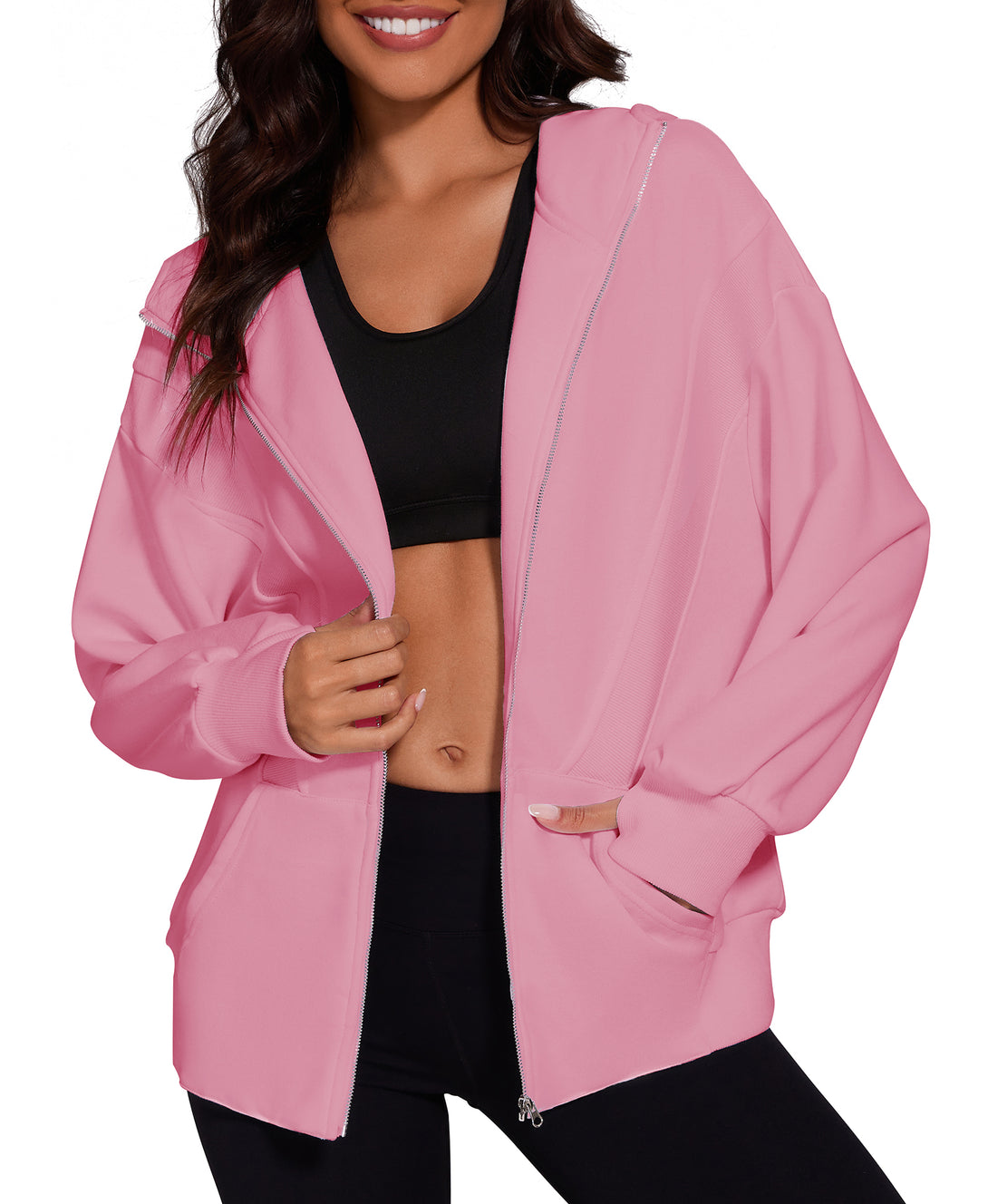 Zip Up Hoodies Oversized Long Sleeve Sweatshirt