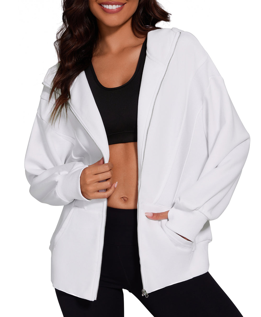 Zip Up Hoodies Oversized Long Sleeve Sweatshirt