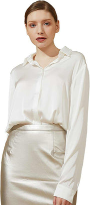 Women's satin button-up work blouse - 4