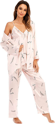 Women's three-piece satin cami pajama set - 10