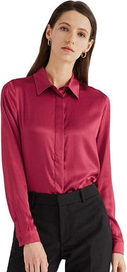 Women's satin button-up work blouse - 5
