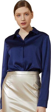 Women's satin button-up work blouse - 2