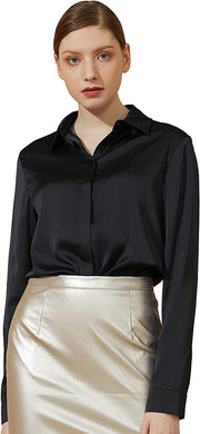 Women's satin button-up work blouse - 1