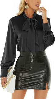 Women's bow-tie satin work blouse - 7