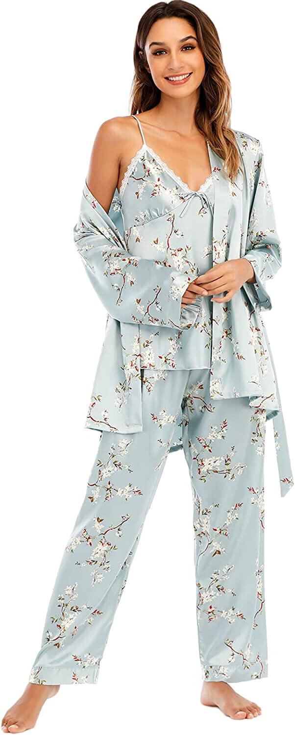 Women's three-piece satin cami pajama set - 3