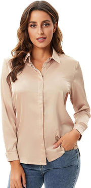 Women's satin button-up work blouse - 7