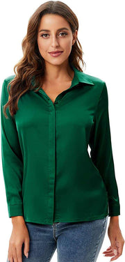 Women's satin button-up work blouse - 6