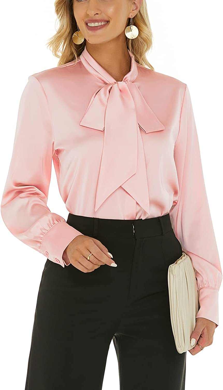 Women's bow-tie satin work blouse - 4