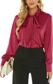 Women's bow-tie satin work blouse - 6