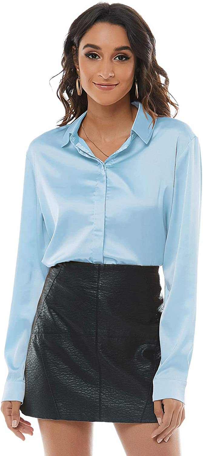 Trendy Women Casual Work Office Silk Shirts Blouse Top