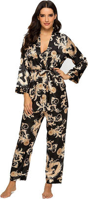 Women's three-piece satin cami pajama set - 2