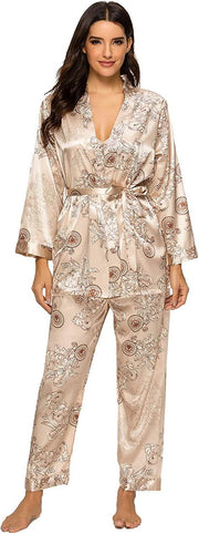Women's three-piece satin cami pajama set - 4