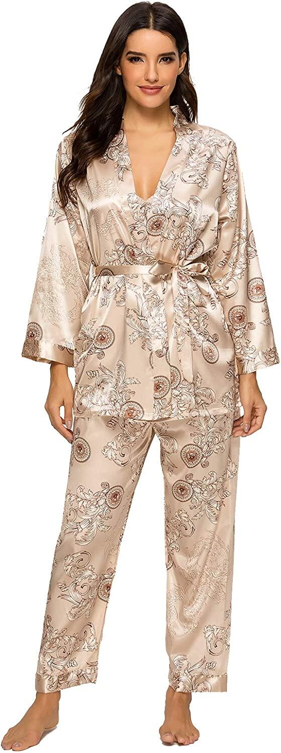 Women's three-piece satin cami pajama set - 4
