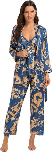 Women's three-piece satin cami pajama set - 6