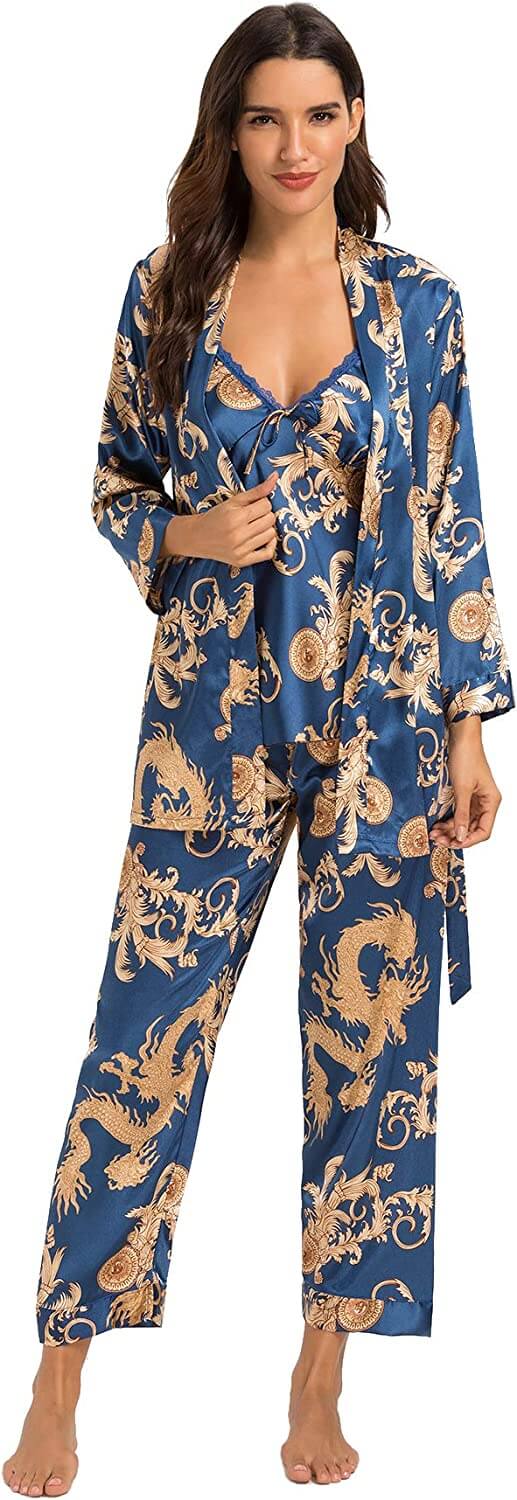 Women's three-piece satin cami pajama set - 6