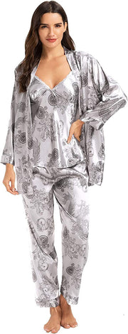 Women's three-piece satin cami pajama set - 5